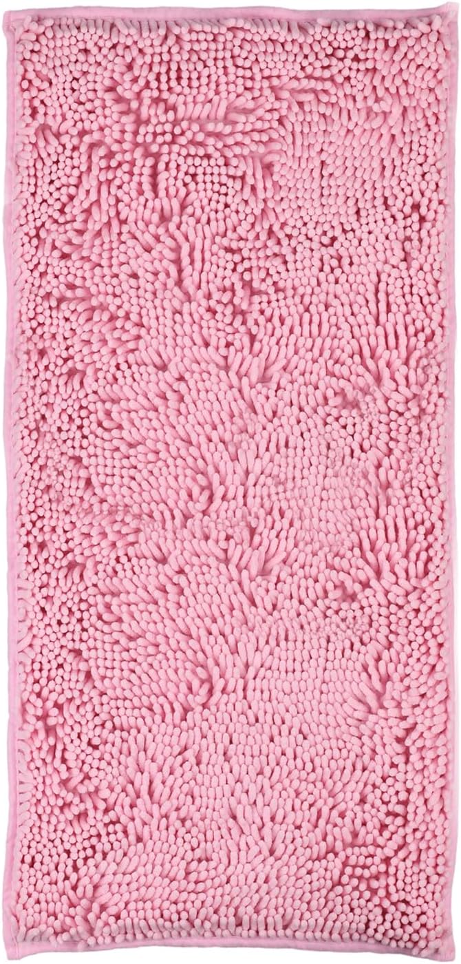 ZiYiJuan Bathroom Rugs, Super Absorbent Luxury Shaggy Chenille Bath Mats, Pink 17x24_20x32
