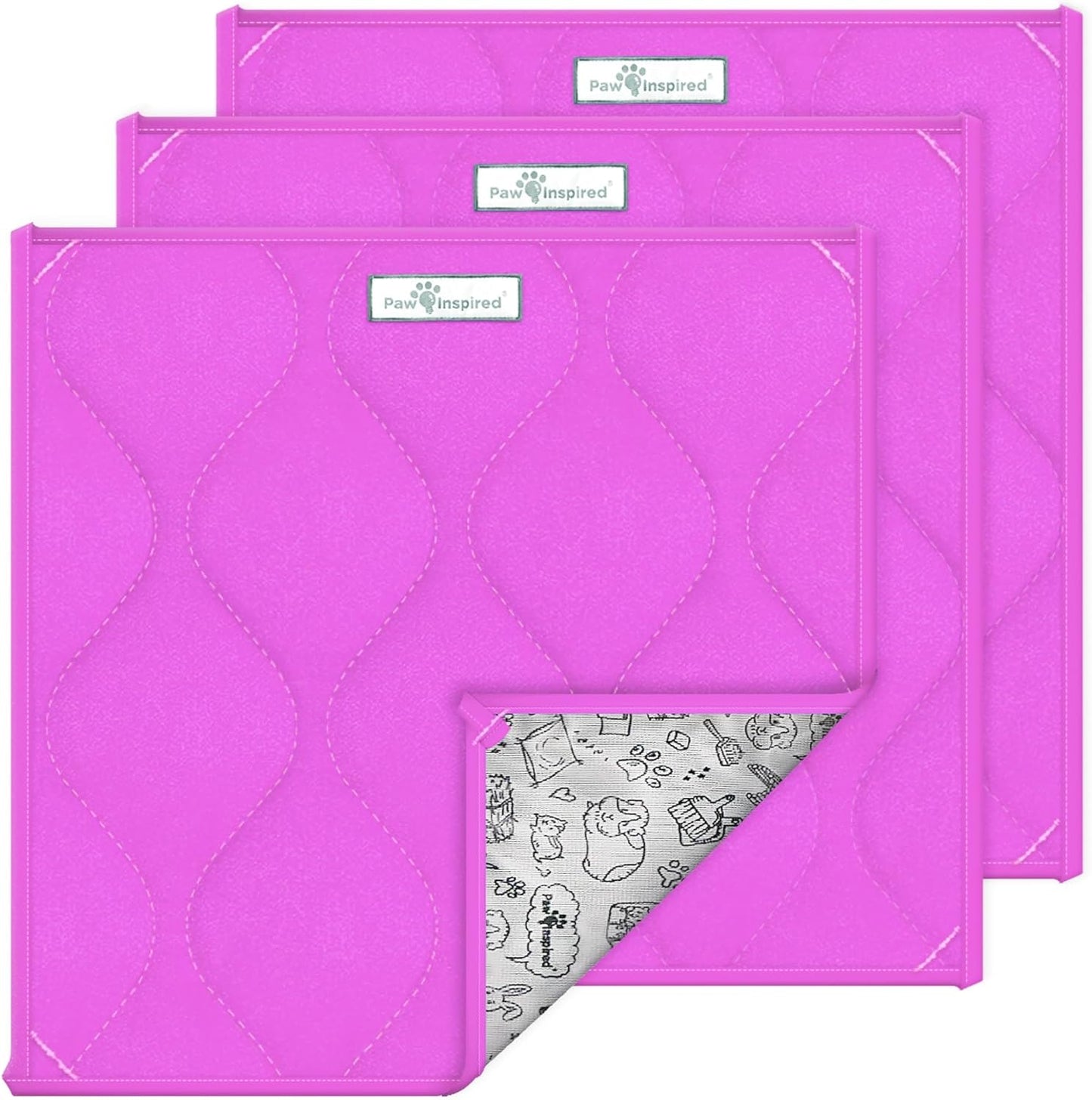 Paw Inspired Guinea Pig Cage Liner Pads | Washable Fleece Bedding, Waterproof Bottom | Super Absorbent Pee Pad or Pet Bed Mat for Guinea Pigs, Ferrets, Rabbits, Hamsters, Small Animals (12"x12", Pink)