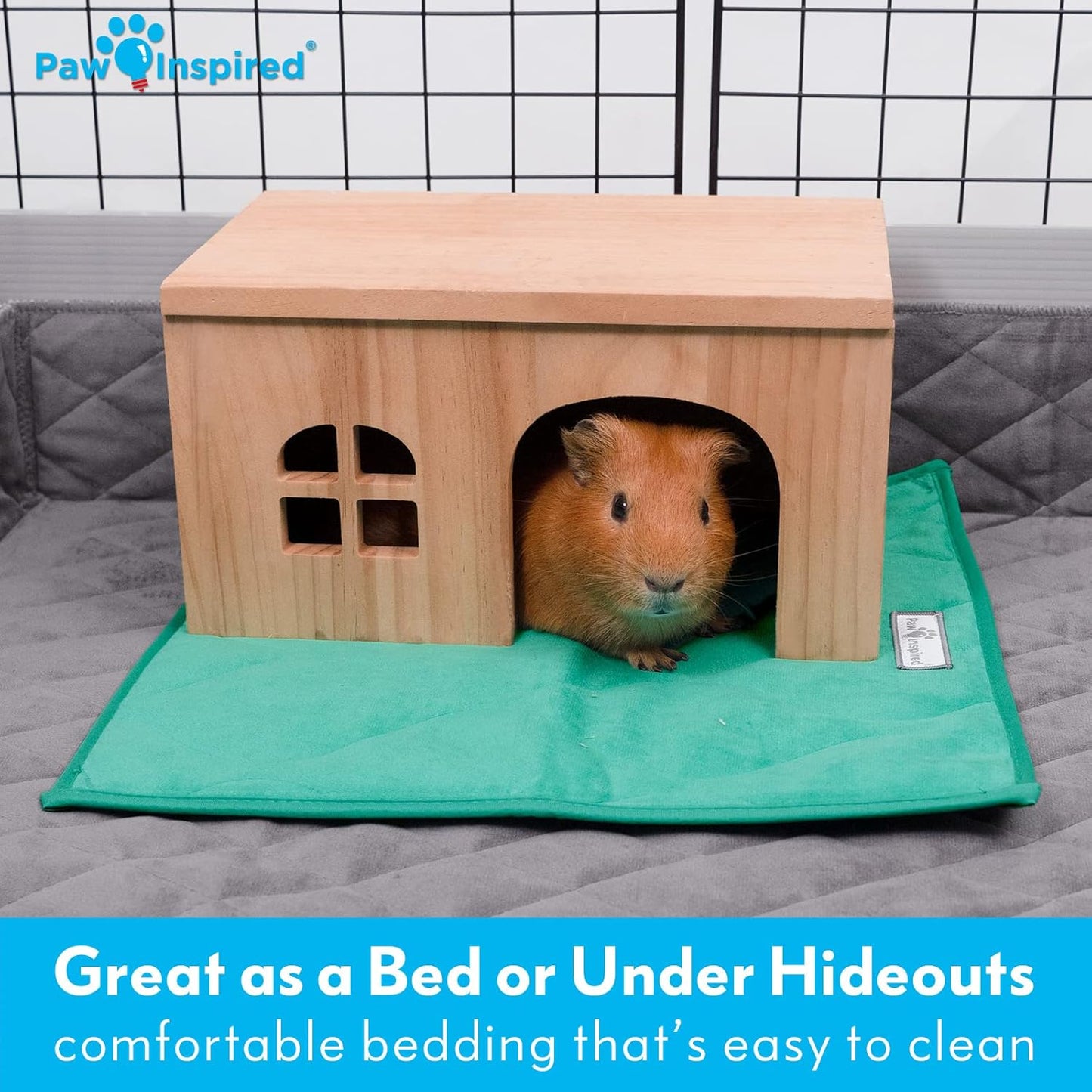 Paw Inspired Guinea Pig Cage Liner Pads | Washable Fleece Bedding, Waterproof Bottom | Super Absorbent Pee Pad or Pet Bed Mat for Guinea Pigs, Ferrets, Rabbits, Hamsters, Small Animals (12"x12", Pink)