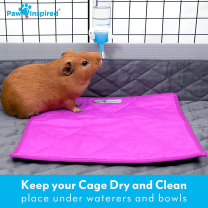 Paw Inspired Guinea Pig Cage Liner Pads | Washable Fleece Bedding, Waterproof Bottom | Super Absorbent Pee Pad or Pet Bed Mat for Guinea Pigs, Ferrets, Rabbits, Hamsters, Small Animals (12"x12", Pink)