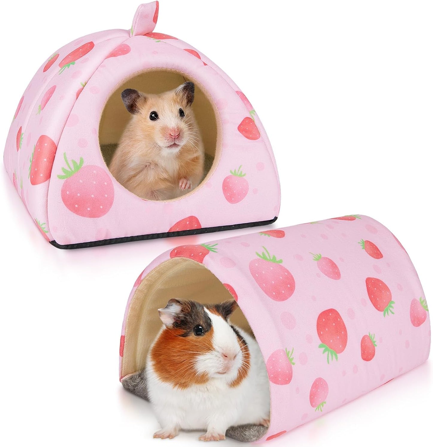 Guinea Pig Hideout, Washable Guinea Pig Tunnel Set, 2 Pack Guinea Pigs Toys Guinea Pigs Cage Accessories for Small Animal Mouse Hamster Hedgehogs Rats,Pink Strawberry