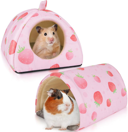 Guinea Pig Hideout, Washable Guinea Pig Tunnel Set, 2 Pack Guinea Pigs Toys Guinea Pigs Cage Accessories for Small Animal Mouse Hamster Hedgehogs Rats,Pink Strawberry
