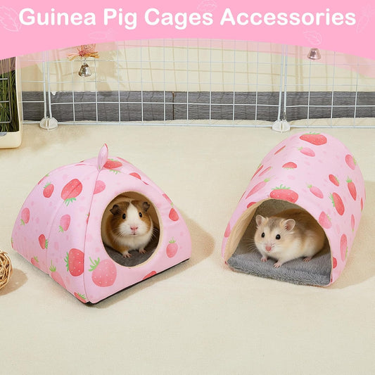 Guinea Pig Hideout, Washable Guinea Pig Tunnel Set, 2 Pack Guinea Pigs Toys Guinea Pigs Cage Accessories for Small Animal Mouse Hamster Hedgehogs Rats,Pink Strawberry