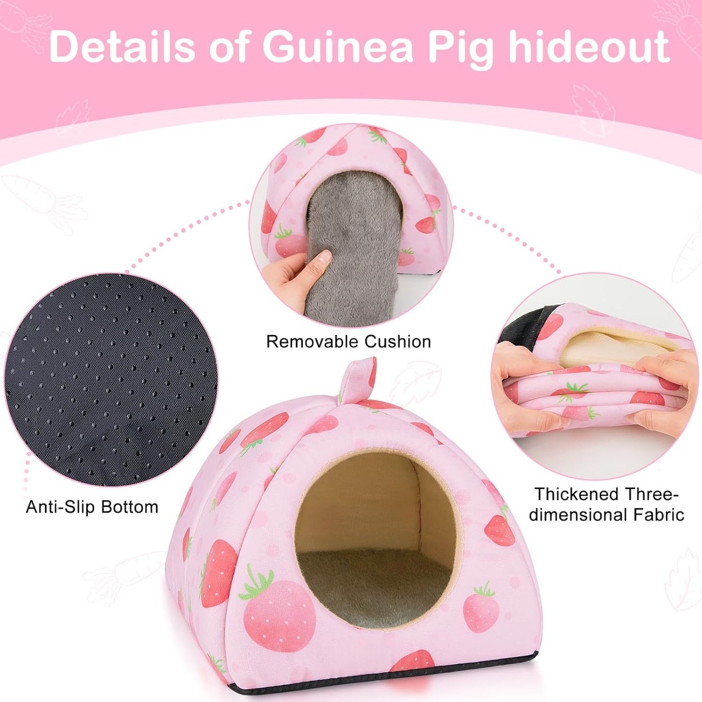 Guinea Pig Hideout, Washable Guinea Pig Tunnel Set, 2 Pack Guinea Pigs Toys Guinea Pigs Cage Accessories for Small Animal Mouse Hamster Hedgehogs Rats,Pink Strawberry