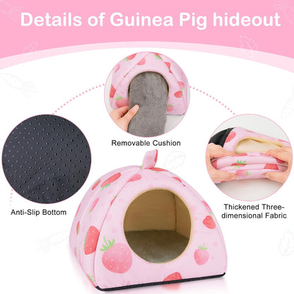 Guinea Pig Hideout, Washable Guinea Pig Tunnel Set, 2 Pack Guinea Pigs Toys Guinea Pigs Cage Accessories for Small Animal Mouse Hamster Hedgehogs Rats,Pink Strawberry