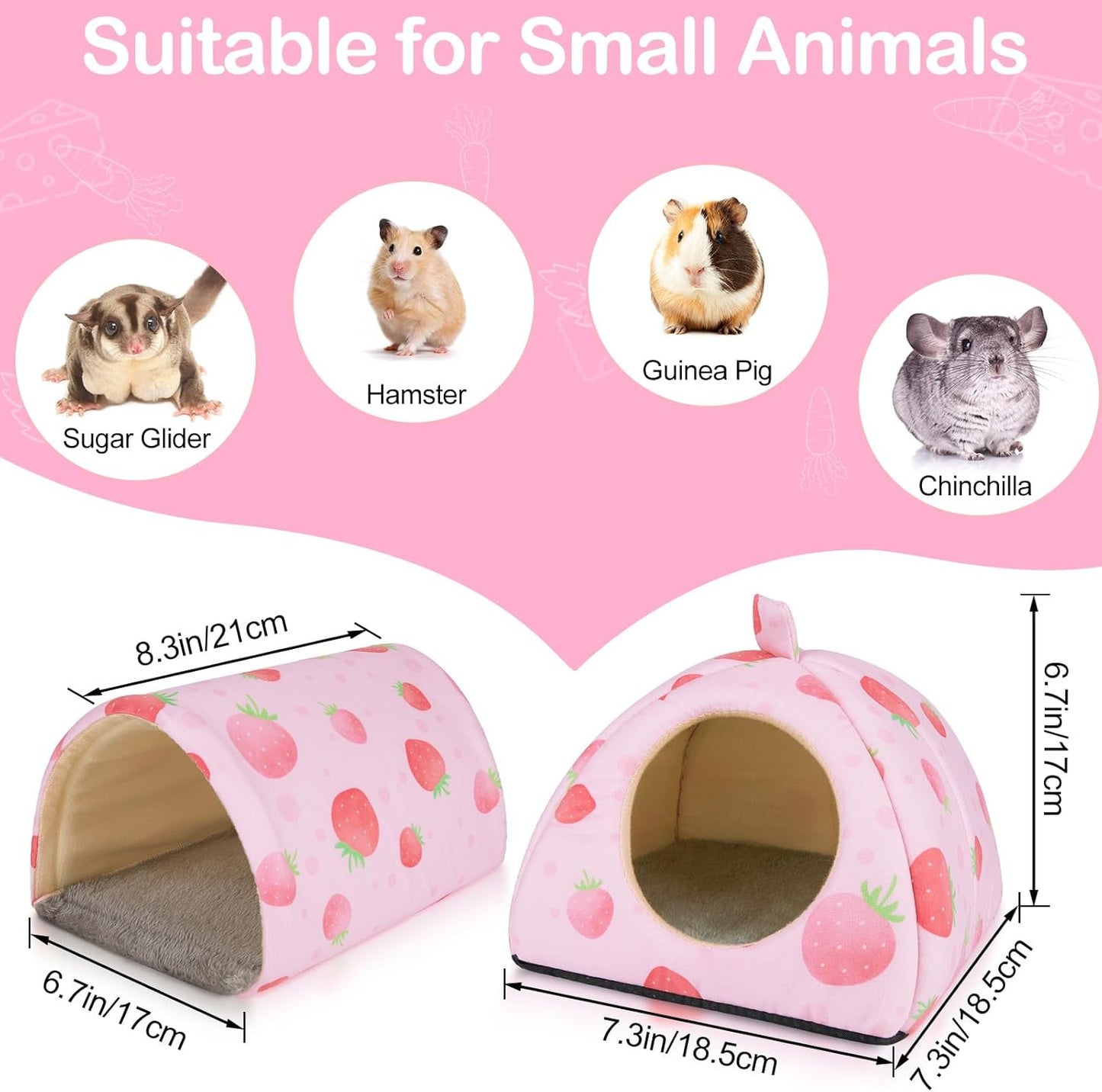 Guinea Pig Hideout, Washable Guinea Pig Tunnel Set, 2 Pack Guinea Pigs Toys Guinea Pigs Cage Accessories for Small Animal Mouse Hamster Hedgehogs Rats,Pink Strawberry