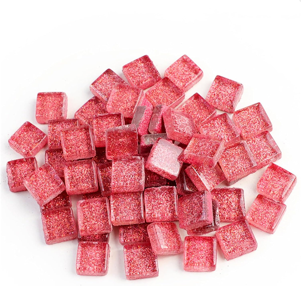 Mosaic Tiles,Glass Tiles, Shine Crystal Mosaic Glass Pieces Bulk Square Glitter Crystal Mosaic Tiles for Home Decoration or DIY Crafts 200g,1x1 cm,Pink