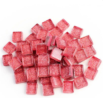 Mosaic Tiles,Glass Tiles, Shine Crystal Mosaic Glass Pieces Bulk Square Glitter Crystal Mosaic Tiles for Home Decoration or DIY Crafts 200g,1x1 cm,Pink
