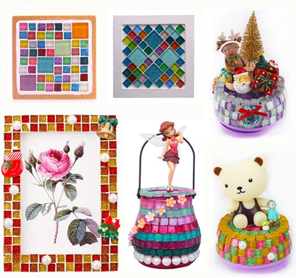 Mosaic Tiles,Glass Tiles, Shine Crystal Mosaic Glass Pieces Bulk Square Glitter Crystal Mosaic Tiles for Home Decoration or DIY Crafts 200g,1x1 cm,Pink