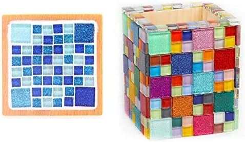 Mosaic Tiles,Glass Tiles, Shine Crystal Mosaic Glass Pieces Bulk Square Glitter Crystal Mosaic Tiles for Home Decoration or DIY Crafts 200g,1x1 cm,Pink