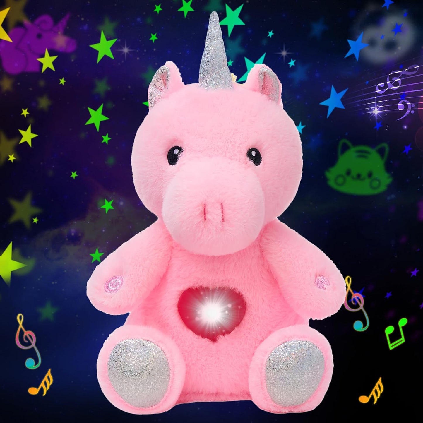 Plush Pink Unicorn Star Projector Musical Singing Stuffed Animals