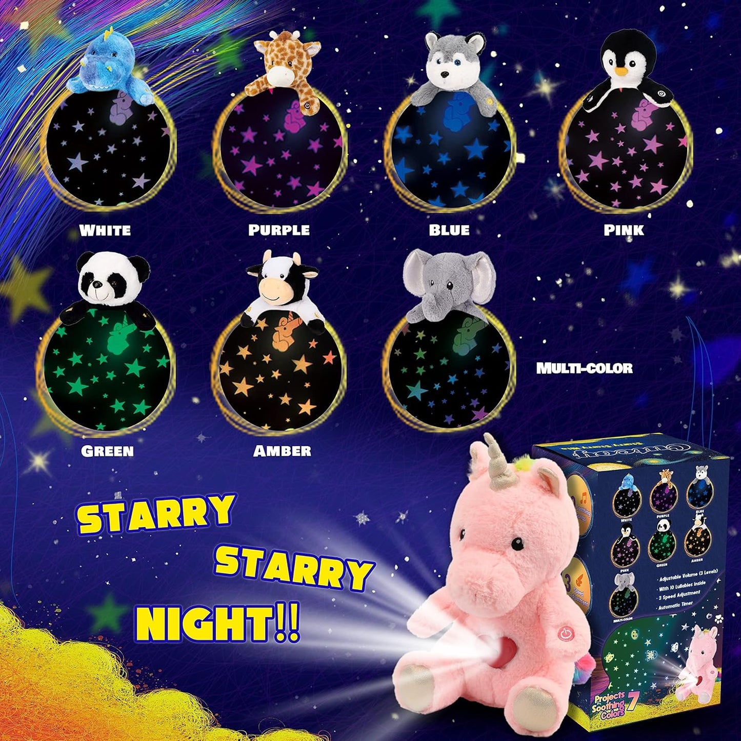 Plush Pink Unicorn Star Projector Musical Singing Stuffed Animals