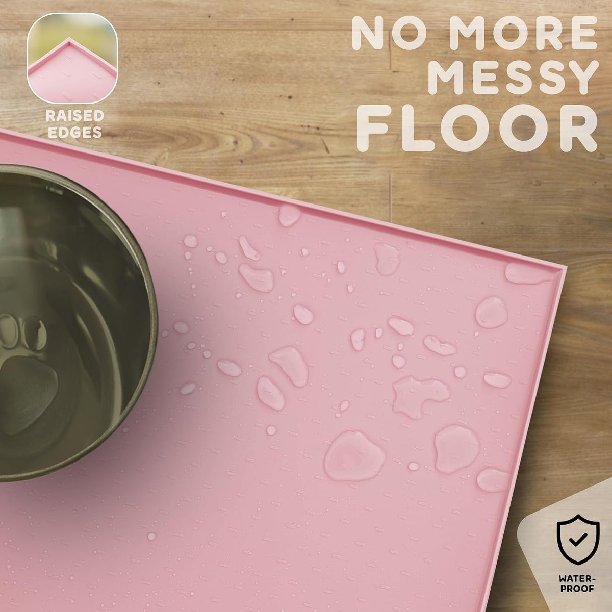 Dog Food Mat - Raised Edges Dogs Mat for Food and Water Prevent Spill, Waterproof Cat Food Mats Protect Floors, Easy Clean Dog Bowl Mats for Food and Water, Silicone Pet Food Tray