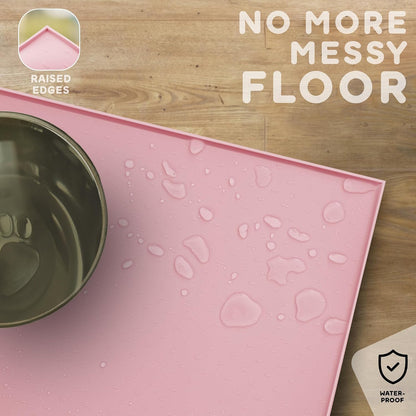Dog Food Mat - Raised Edges Dogs Mat for Food and Water Prevent Spill, Waterproof Cat Food Mats Protect Floors, Easy Clean Dog Bowl Mats for Food and Water, Silicone Pet Food Tray