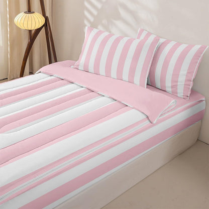 Modern Simple Pink Stripes Twin Size Zipper Bedding Sets,Modern Geometric Lines Kids Comforter Sets,Minimalist Complete Bedding Set,Pink Peach Bed in a Bag Set