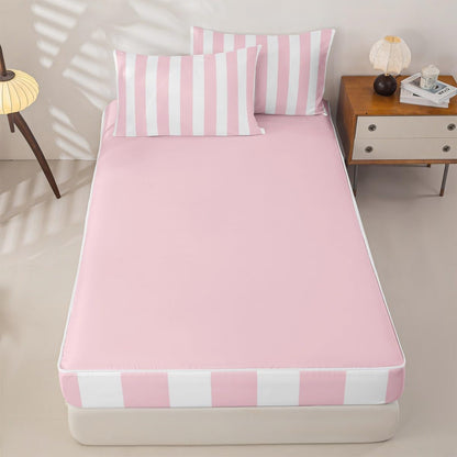 Modern Simple Pink Stripes Twin Size Zipper Bedding Sets,Modern Geometric Lines Kids Comforter Sets,Minimalist Complete Bedding Set,Pink Peach Bed in a Bag Set