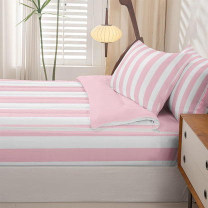 Modern Simple Pink Stripes Twin Size Zipper Bedding Sets,Modern Geometric Lines Kids Comforter Sets,Minimalist Complete Bedding Set,Pink Peach Bed in a Bag Set