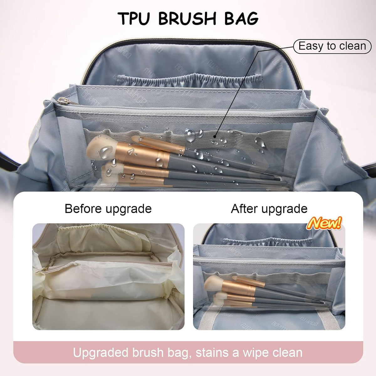 Travel Makeup Bag Organizer Cosmetic Bag: 3 Pcs Set Make up Bags for Women with Handle - Waterproof Vegan Leather Toiletry Bags Travel Essentials Pouch with Compartments (F-03-Pink)