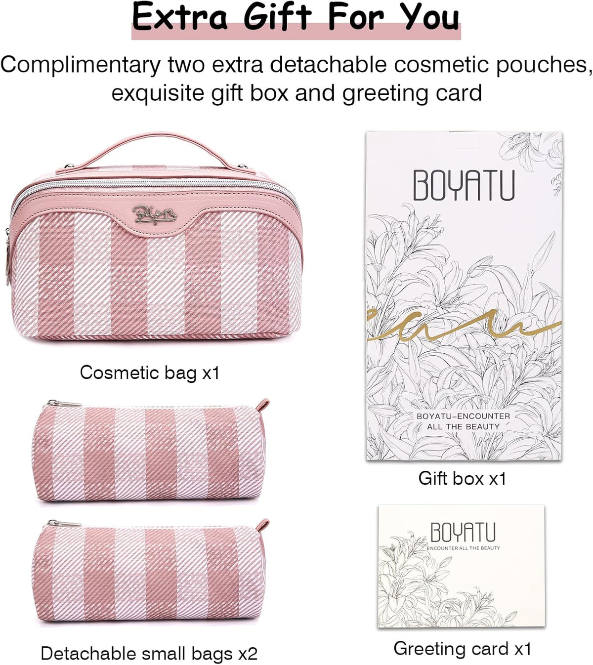 Travel Makeup Bag Organizer Cosmetic Bag: 3 Pcs Set Make up Bags for Women with Handle - Waterproof Vegan Leather Toiletry Bags Travel Essentials Pouch with Compartments (F-03-Pink)