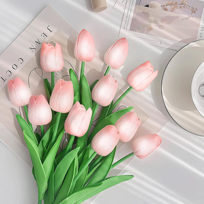 20 Pcs Pink Tulips Artificial Flowers 13" Fake Pink Tulips Real Touch PU Faux Tulip Bouquet for Mother's Day Floral Arrangement Home Kitchen Table Wedding Decorations