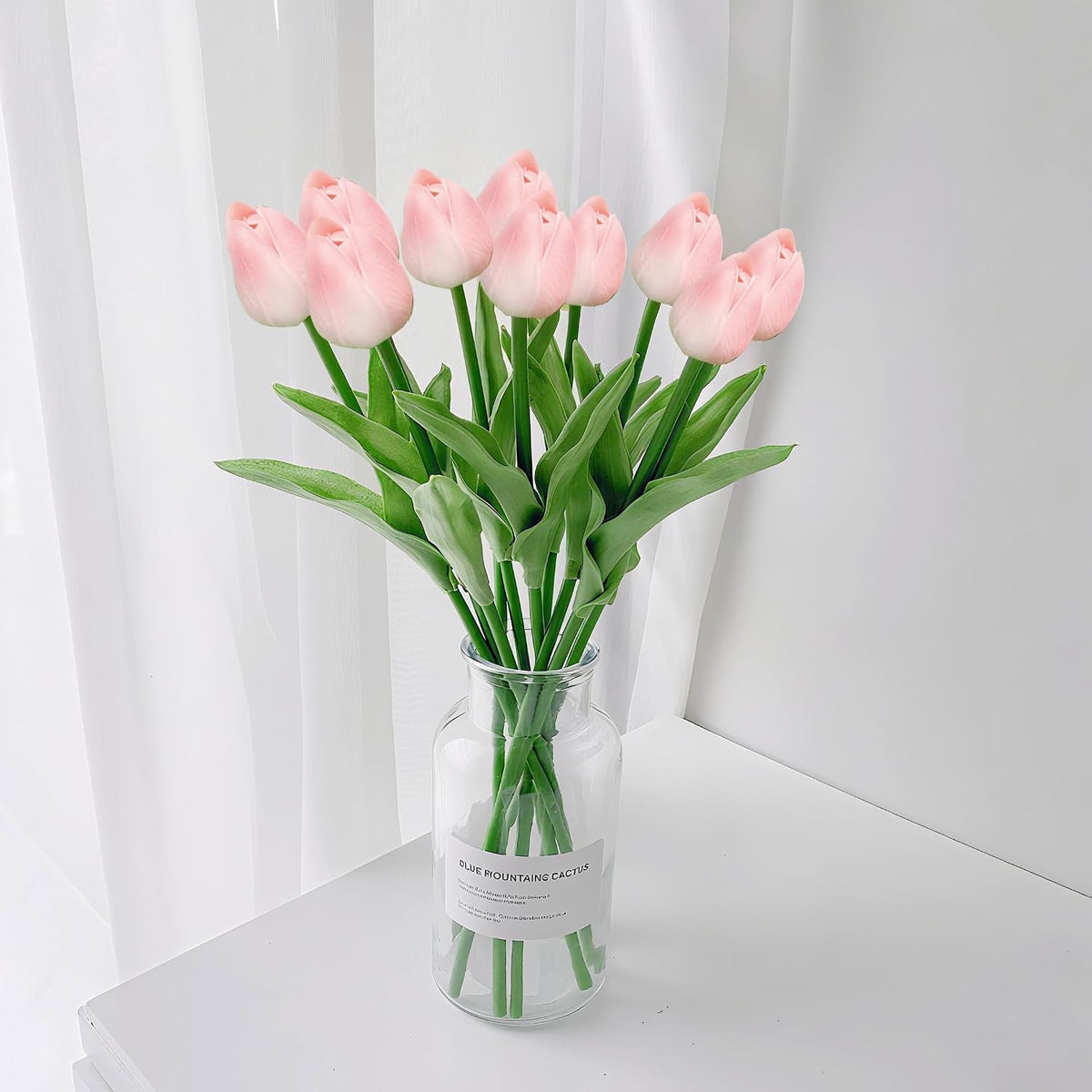 20 Pcs Pink Tulips Artificial Flowers 13" Fake Pink Tulips Real Touch PU Faux Tulip Bouquet for Mother's Day Floral Arrangement Home Kitchen Table Wedding Decorations