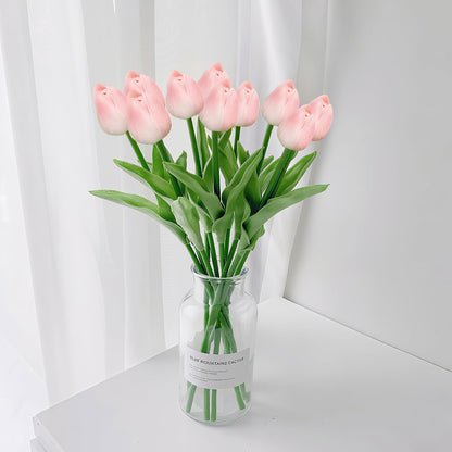 20 Pcs Pink Tulips Artificial Flowers 13" Fake Pink Tulips Real Touch PU Faux Tulip Bouquet for Mother's Day Floral Arrangement Home Kitchen Table Wedding Decorations