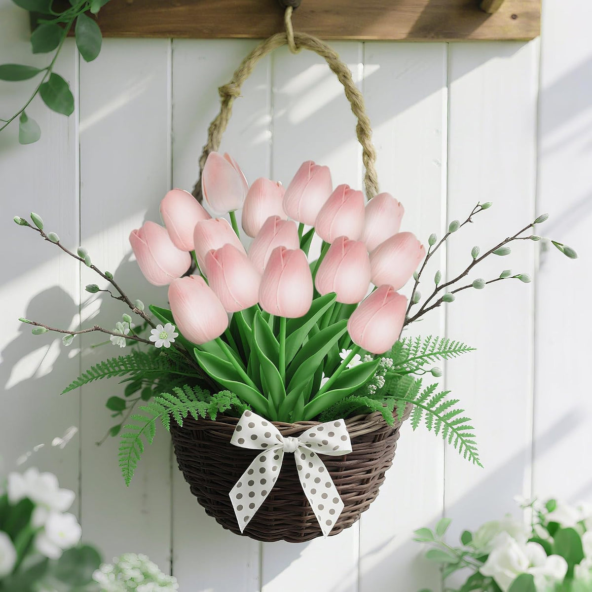 20 Pcs Pink Tulips Artificial Flowers 13" Fake Pink Tulips Real Touch PU Faux Tulip Bouquet for Mother's Day Floral Arrangement Home Kitchen Table Wedding Decorations