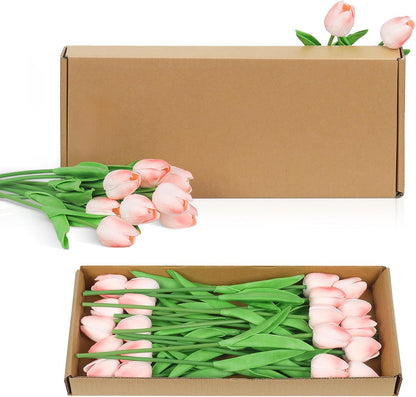 20 Pcs Pink Tulips Artificial Flowers 13" Fake Pink Tulips Real Touch PU Faux Tulip Bouquet for Mother's Day Floral Arrangement Home Kitchen Table Wedding Decorations