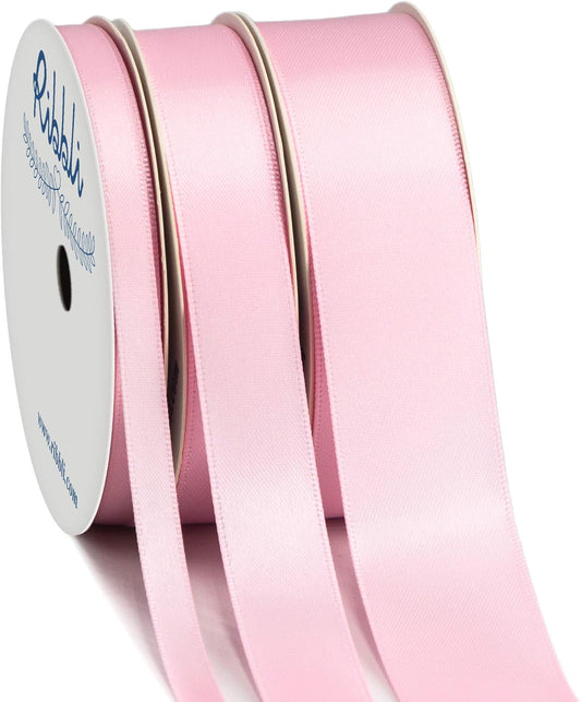 3 Rolls Double Faced Solid Satin Light Pink Craft Ribbon,Total 30 Yards,(1/4 Inch x 10-Yard,5/8 Inch x 10-Yard,1 Inch x 10-Yard),Use for Bows Bouquet,Gift Wrapping,Baby Shower