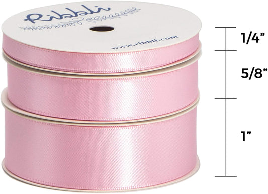 3 Rolls Double Faced Solid Satin Light Pink Craft Ribbon,Total 30 Yards,(1/4 Inch x 10-Yard,5/8 Inch x 10-Yard,1 Inch x 10-Yard),Use for Bows Bouquet,Gift Wrapping,Baby Shower