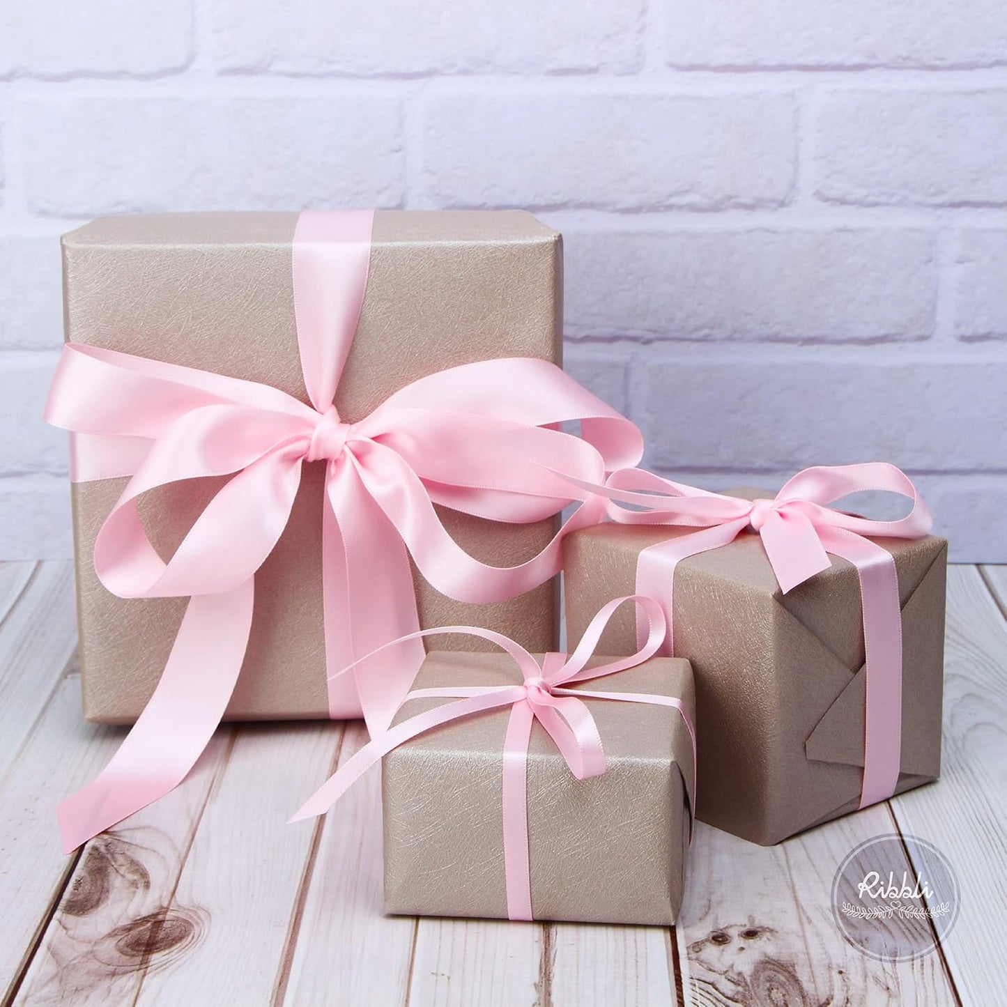 3 Rolls Double Faced Solid Satin Light Pink Craft Ribbon,Total 30 Yards,(1/4 Inch x 10-Yard,5/8 Inch x 10-Yard,1 Inch x 10-Yard),Use for Bows Bouquet,Gift Wrapping,Baby Shower