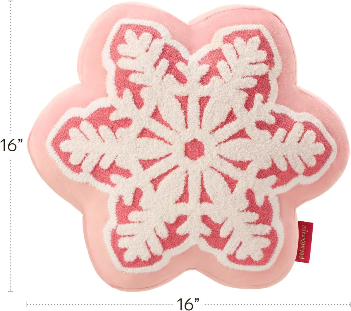 Merry Christmas Snowflake Shaped Throw Pillow, Velvet Xmas Embroidered Snowflake Pillow Decorative Christmas Cushion Pillow for Couch Living Room Bed, Pink, 16 x 16 inches