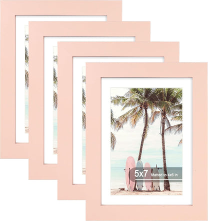 5x7 Picture Frame(4 Pack,Pink) Made of Real Glass and Wooden Frame