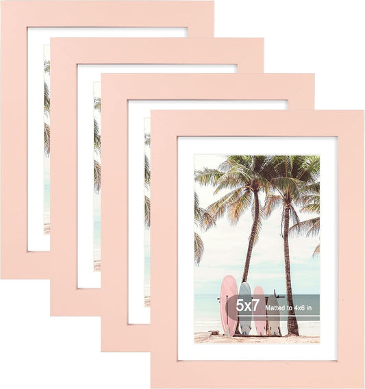 5x7 Picture Frame(4 Pack,Pink) Made of Real Glass and Wooden Frame