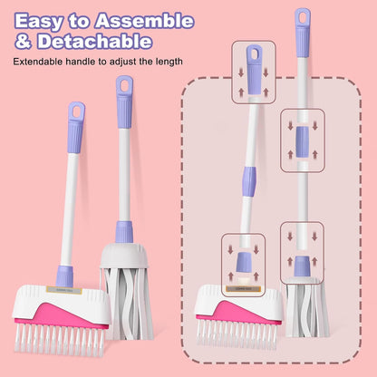 Toddler Cleaning Set, Kids Cleaning Carts Toy Set, Detachable Kids Mop Broom Set for Toddlers - Pretend Play Educational Toy (Pink)