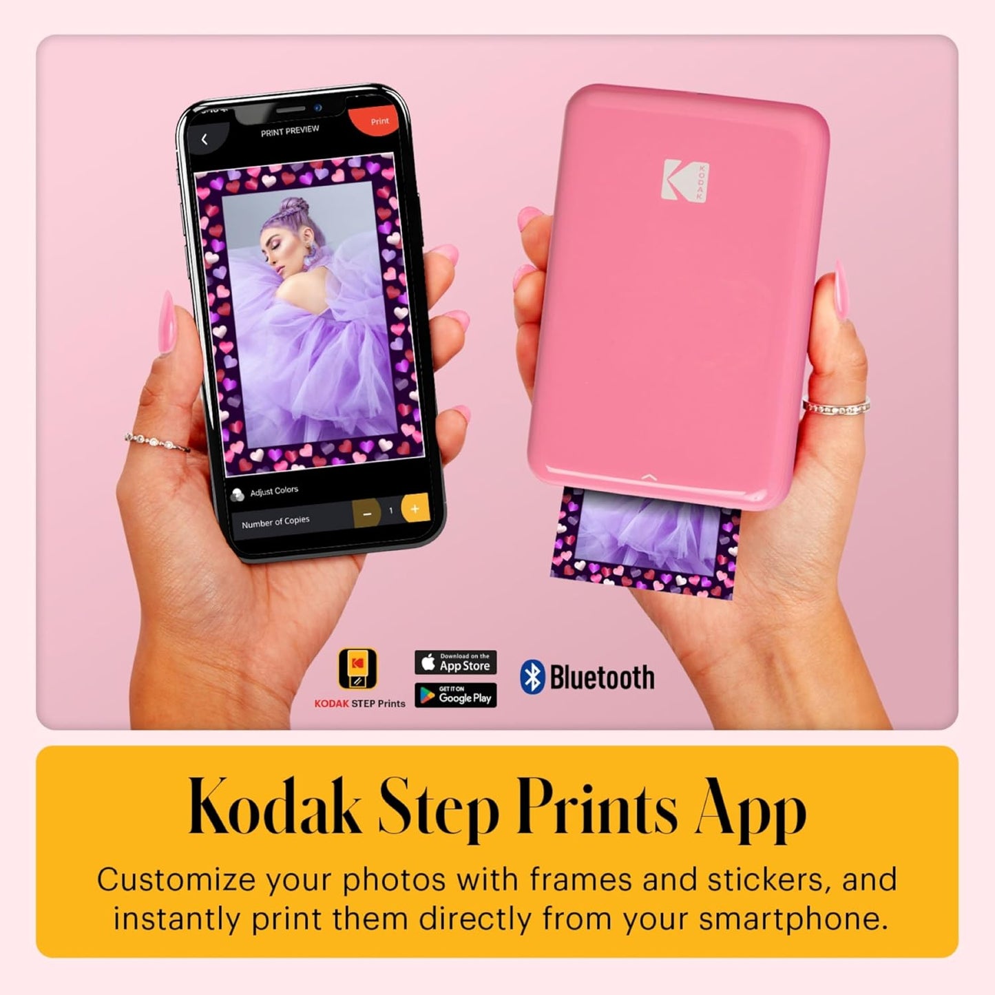Step Instant Smartphone Photo Printer - 75 Sheets Bundle - Portable Mini Color Wireless Mobile Printer - Zink 2x3” Sticky-Back Photos - Bluetooth Compatible with Smart Devices - Fun App -Pink