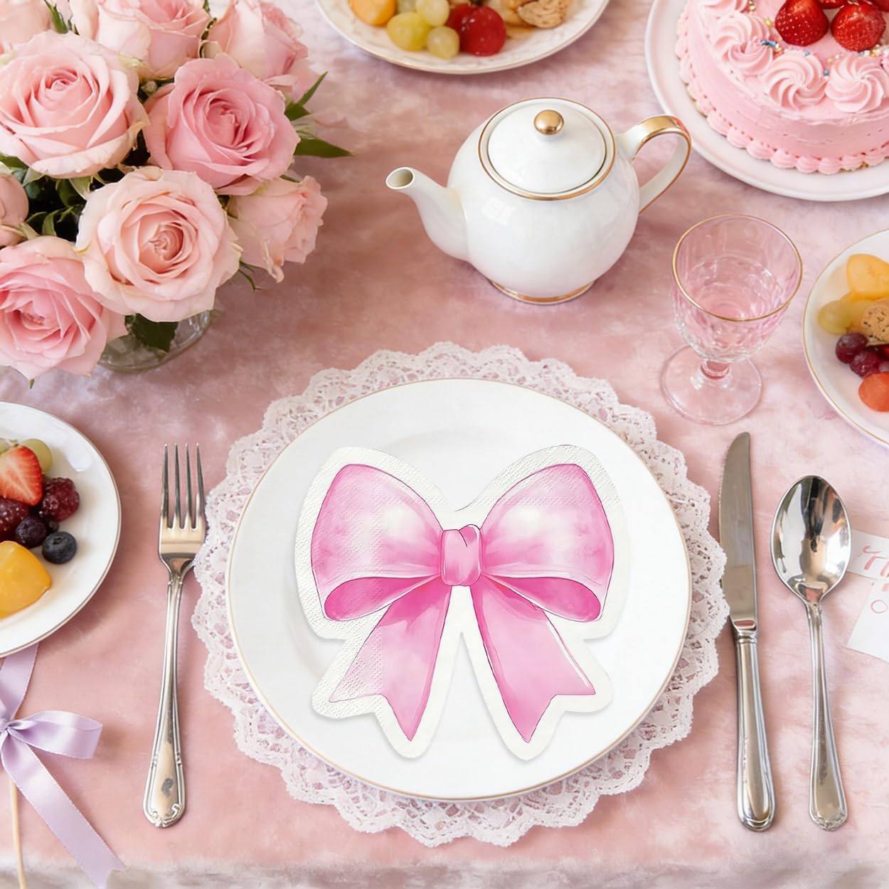 Paper Napkins Disposable Decorative Pink Bow Shaped Dinner/Lunch Napkins for Party, Home Table Decor. 50PCS, 3-Ply, Folded 6.22 x 6.22 In.