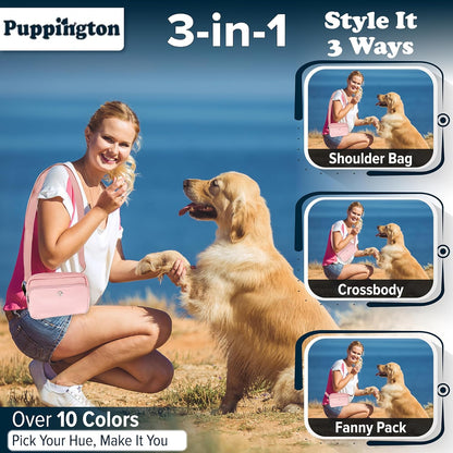 3-in-1 Crossbody Dog Walking Bag & Treat Pouch with Matching Planet Safe Poop Bags & Built-In Dispenser - Zippered Pockets (Blush Pink)