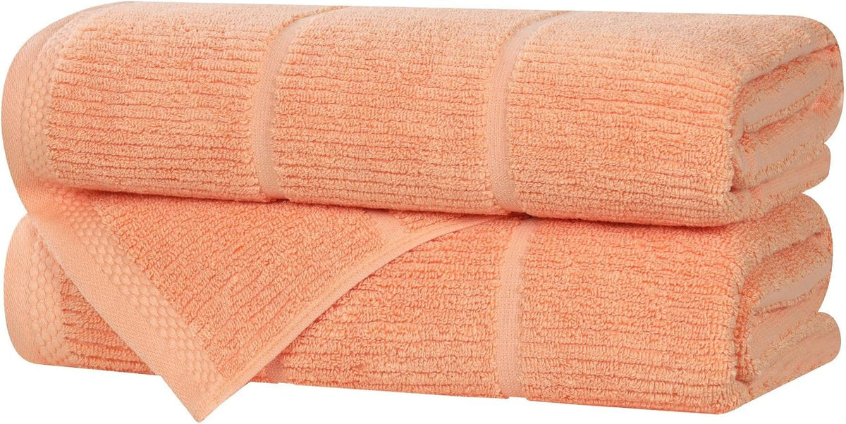 Ultra Soft Quick Dry Absorbent Cotton Blend Towel Set for Bathroom, Bath Essentials, Ribbed Design Milo Towel, Bath Towels, Set of 2, Peach