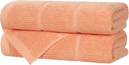 Ultra Soft Quick Dry Absorbent Cotton Blend Towel Set for Bathroom, Bath Essentials, Ribbed Design Milo Towel, Bath Towels, Set of 2, Peach