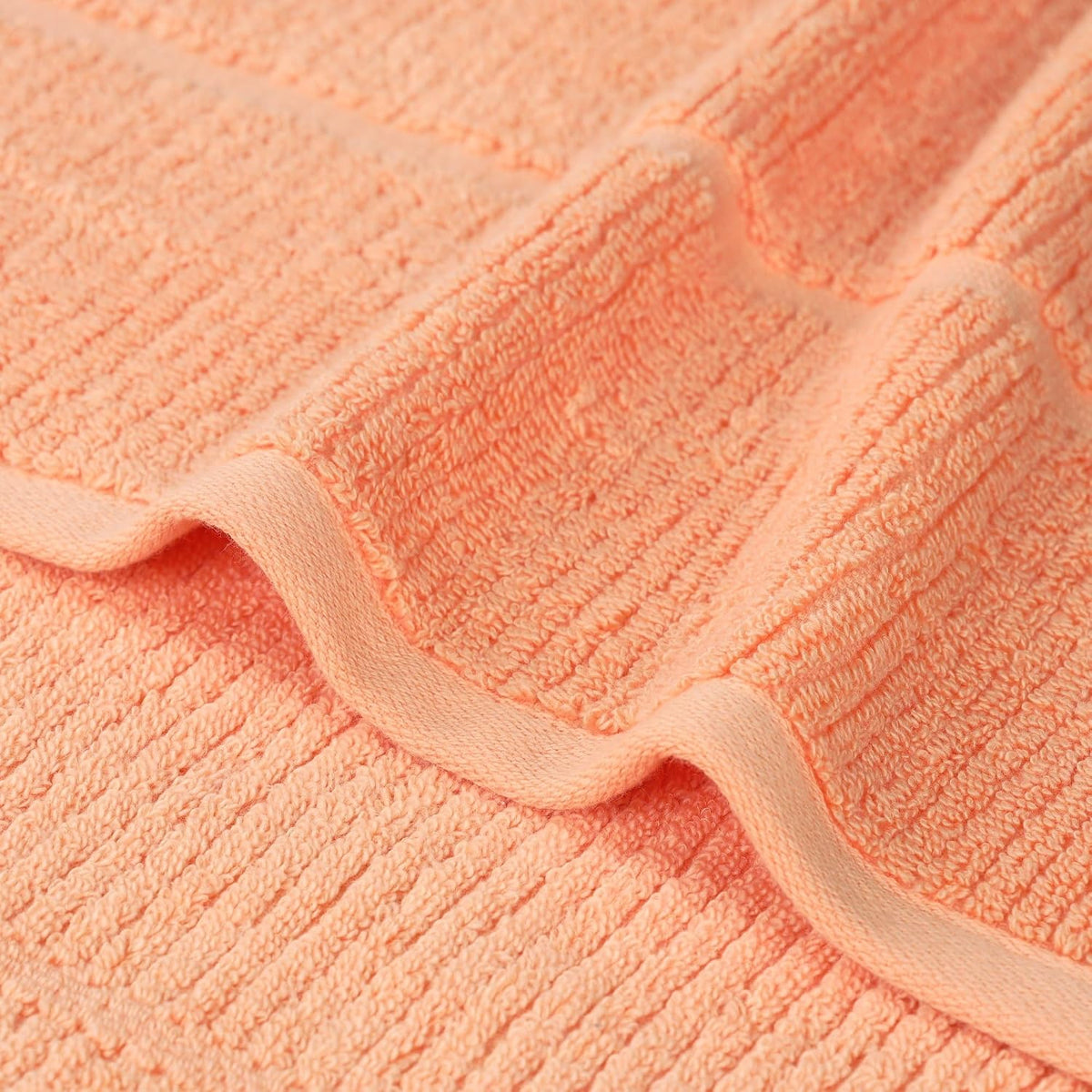 Ultra Soft Quick Dry Absorbent Cotton Blend Towel Set for Bathroom, Bath Essentials, Ribbed Design Milo Towel, Bath Towels, Set of 2, Peach