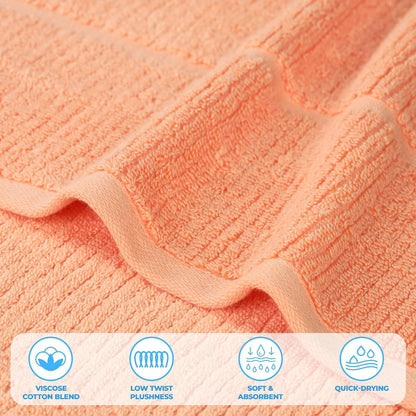 Ultra Soft Quick Dry Absorbent Cotton Blend Towel Set for Bathroom, Bath Essentials, Ribbed Design Milo Towel, Bath Towels, Set of 2, Peach