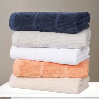 Ultra Soft Quick Dry Absorbent Cotton Blend Towel Set for Bathroom, Bath Essentials, Ribbed Design Milo Towel, Bath Towels, Set of 2, Peach