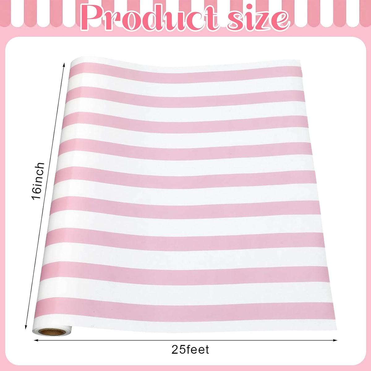 Striped Table Runner Roll,Pink,25' Long X 16" Wide