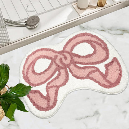 Coquette Bow Rug Pink Bathroom Rugs Extra Soft Microfiber Quick Dry Bath Mat Non Slip Cute Aesthetic Decor Carpet Preppy Water Absorbent Bathtub Shower Mat Toilet Door Mat, 16" x 29"