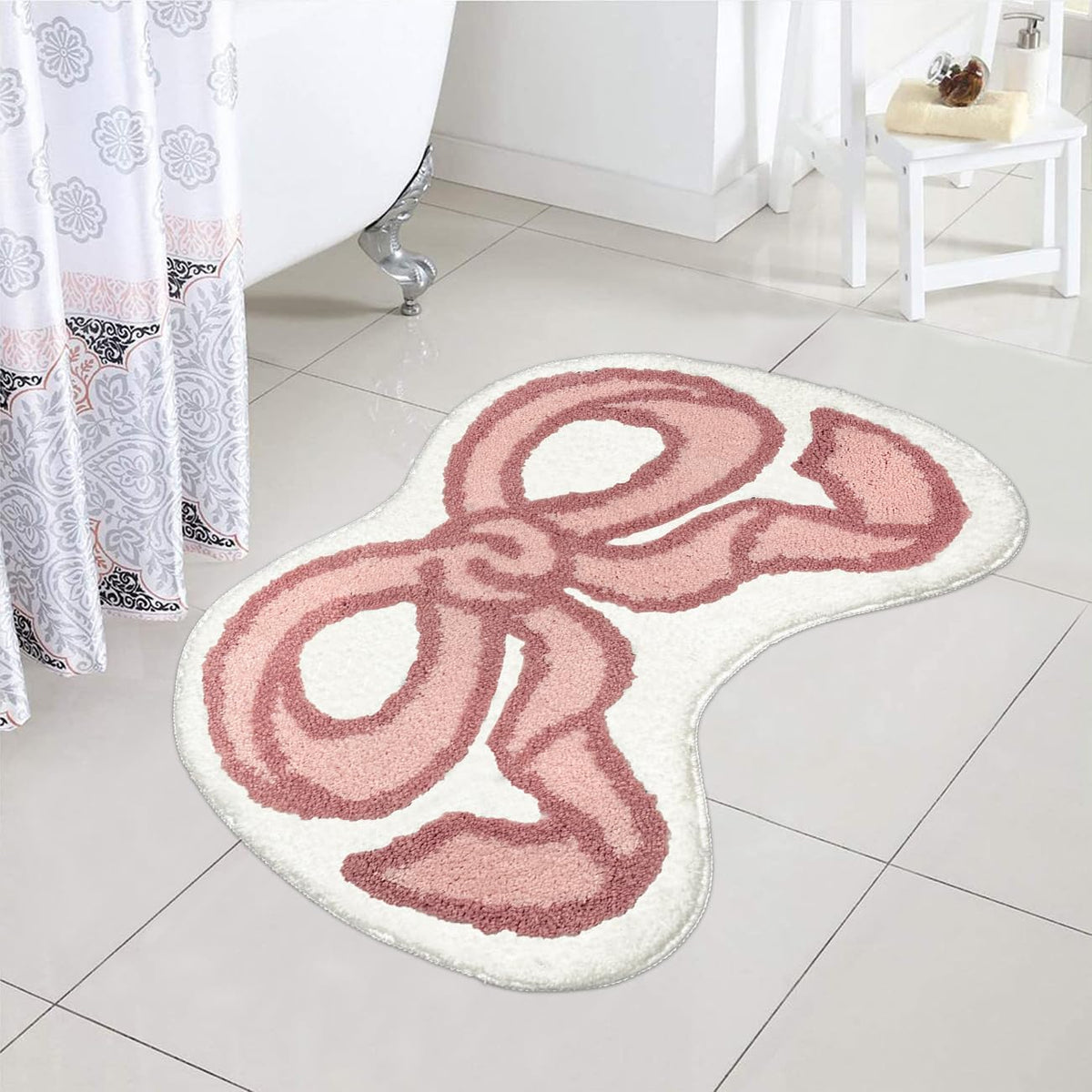 Coquette Bow Rug Pink Bathroom Rugs Extra Soft Microfiber Quick Dry Bath Mat Non Slip Cute Aesthetic Decor Carpet Preppy Water Absorbent Bathtub Shower Mat Toilet Door Mat, 16" x 29"