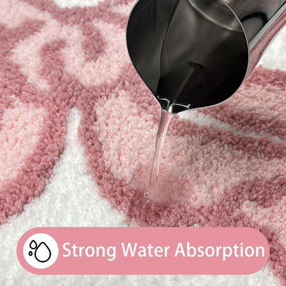 Coquette Bow Rug Pink Bathroom Rugs Extra Soft Microfiber Quick Dry Bath Mat Non Slip Cute Aesthetic Decor Carpet Preppy Water Absorbent Bathtub Shower Mat Toilet Door Mat, 16" x 29"
