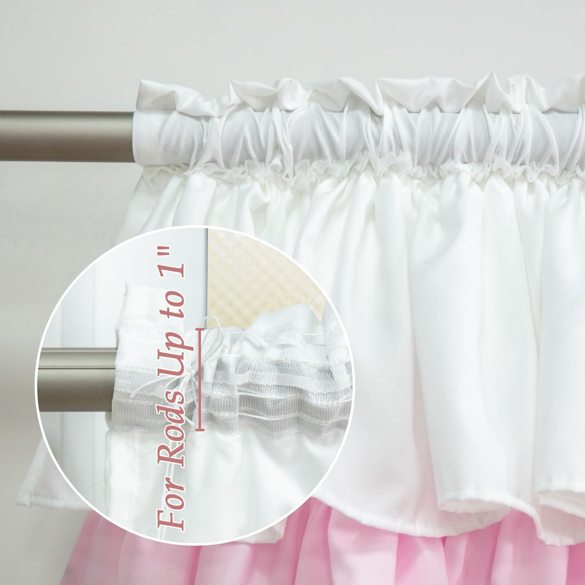 Ruffled Valance Farmhouse for Small Window White Pink Ombre 52W x 18L 1PC