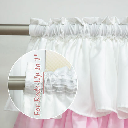Ruffled Valance Farmhouse for Small Window White Pink Ombre 52W x 18L 1PC