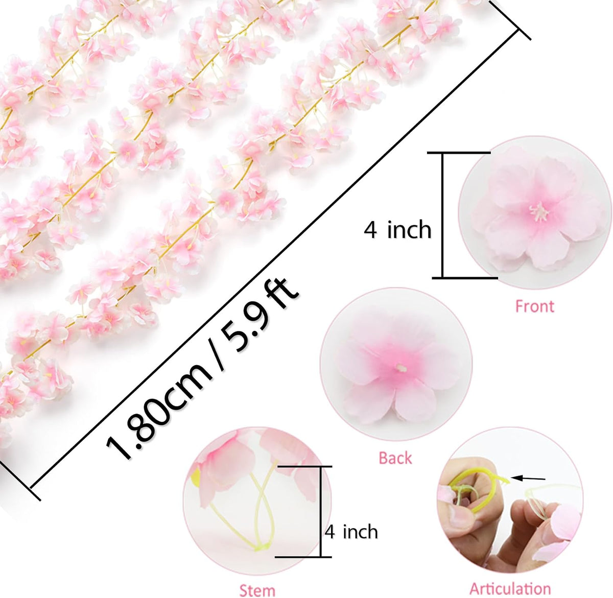 6PC 35.4FT Cherry Blossom Flowers Garland Vine for Decoration
